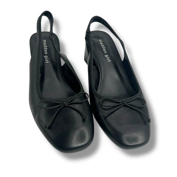 Madden Girl Black Slingback Ballet Pumps size 7 Block Heel Bow Emelias Heels - Picture 8 of 11